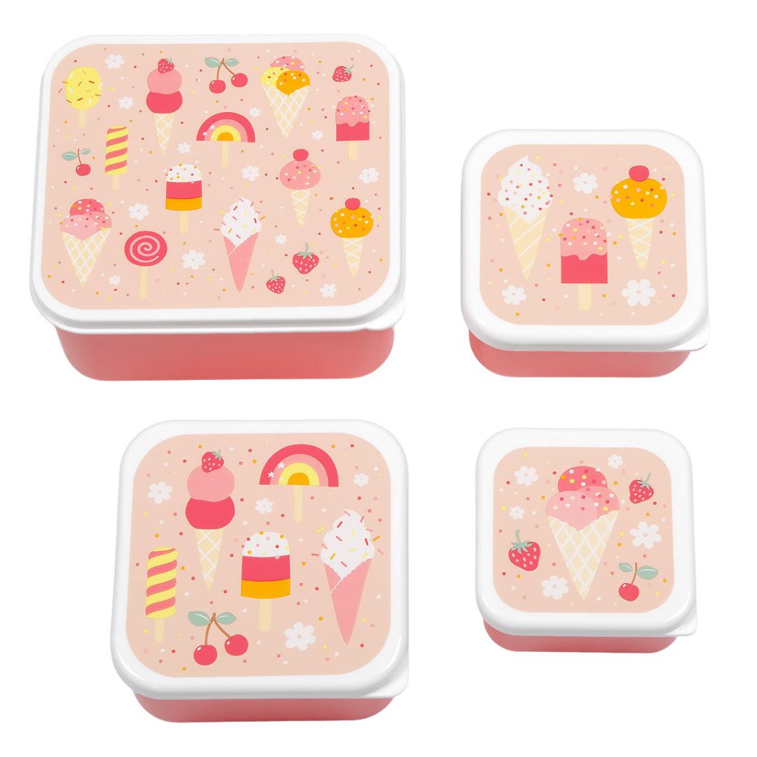 A little lovely company Σετ 4 δοχεία φαγητού Lunch & Snack Box - Ice-cream