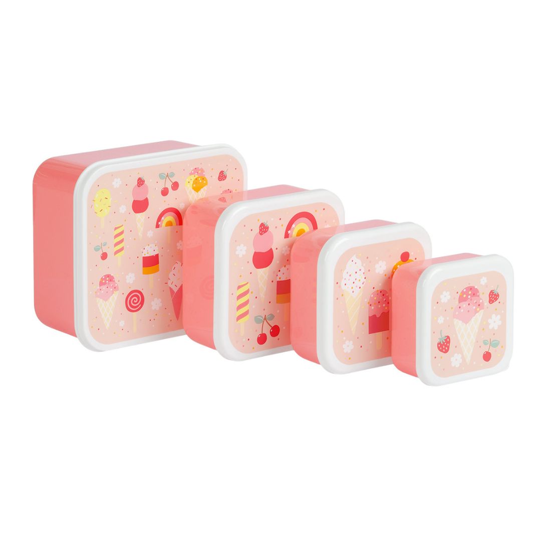A little lovely company Σετ 4 δοχεία φαγητού Lunch & Snack Box - Ice-cream