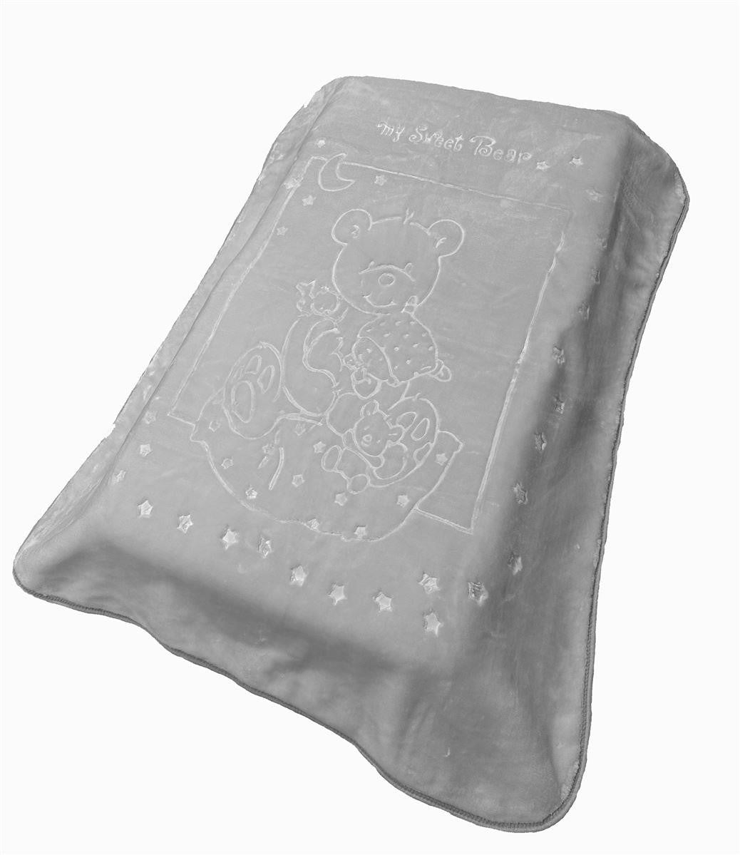 Κουβέρτα Βελουτέ Ανάγλυφη Πολυτελείας Bebe Sweet Bear Light Grey 110X140