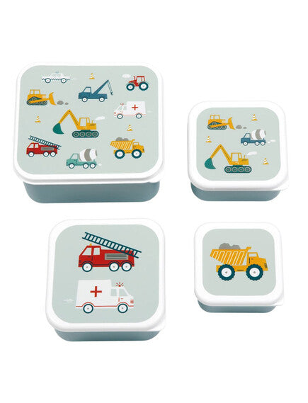 A little lovely company Σετ 4 δοχεία φαγητού Lunch & Snack Box - Vehicles