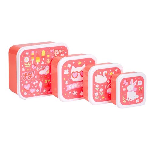 A little lovely company Σετ 4 δοχεία φαγητού Lunch & Snack Box - Fun