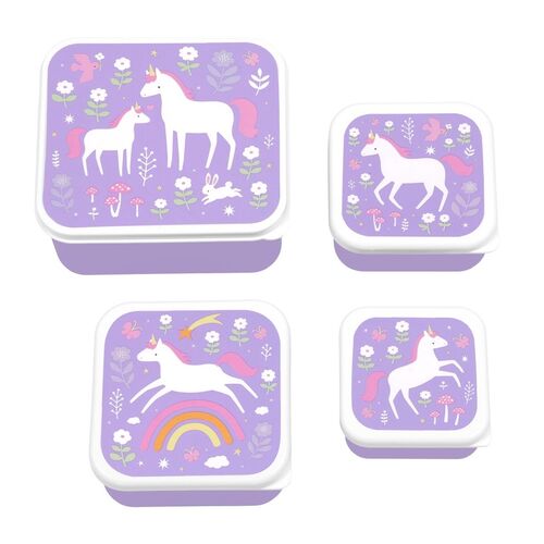 A little lovely company Σετ 4 δοχεία φαγητού Lunch & Snack Box - Unicorn Dreams