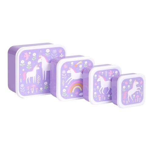 A little lovely company Σετ 4 δοχεία φαγητού Lunch & Snack Box - Unicorn Dreams
