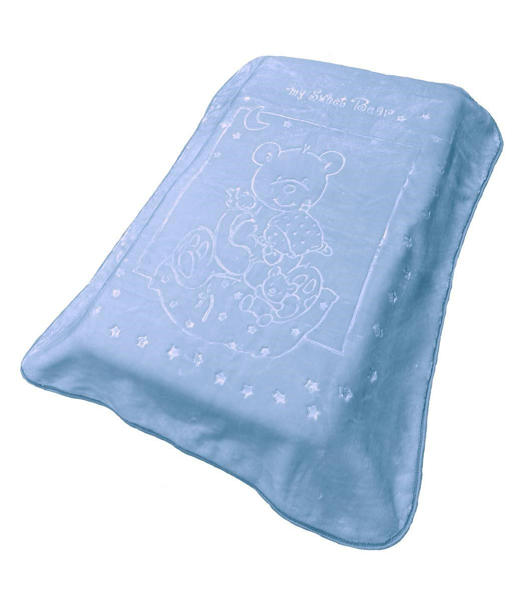 Κουβέρτα Βελουτέ Ανάγλυφη Πολυτελείας Bebe Sweet Bear Baby Blue 110X140
