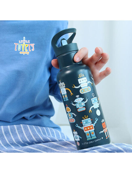 A Little Lovely Company XL Μπουκάλι με διπλό τοίχωμα από ανοξείδωτο ατσάλι 500ml - Robots