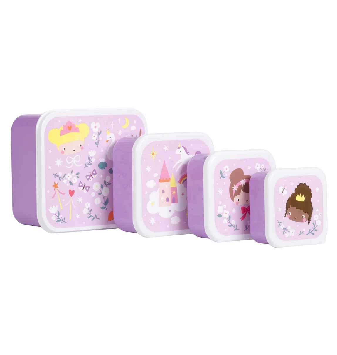A little lovely company Σετ 4 δοχεία φαγητού Lunch & Snack Box - Princesses
