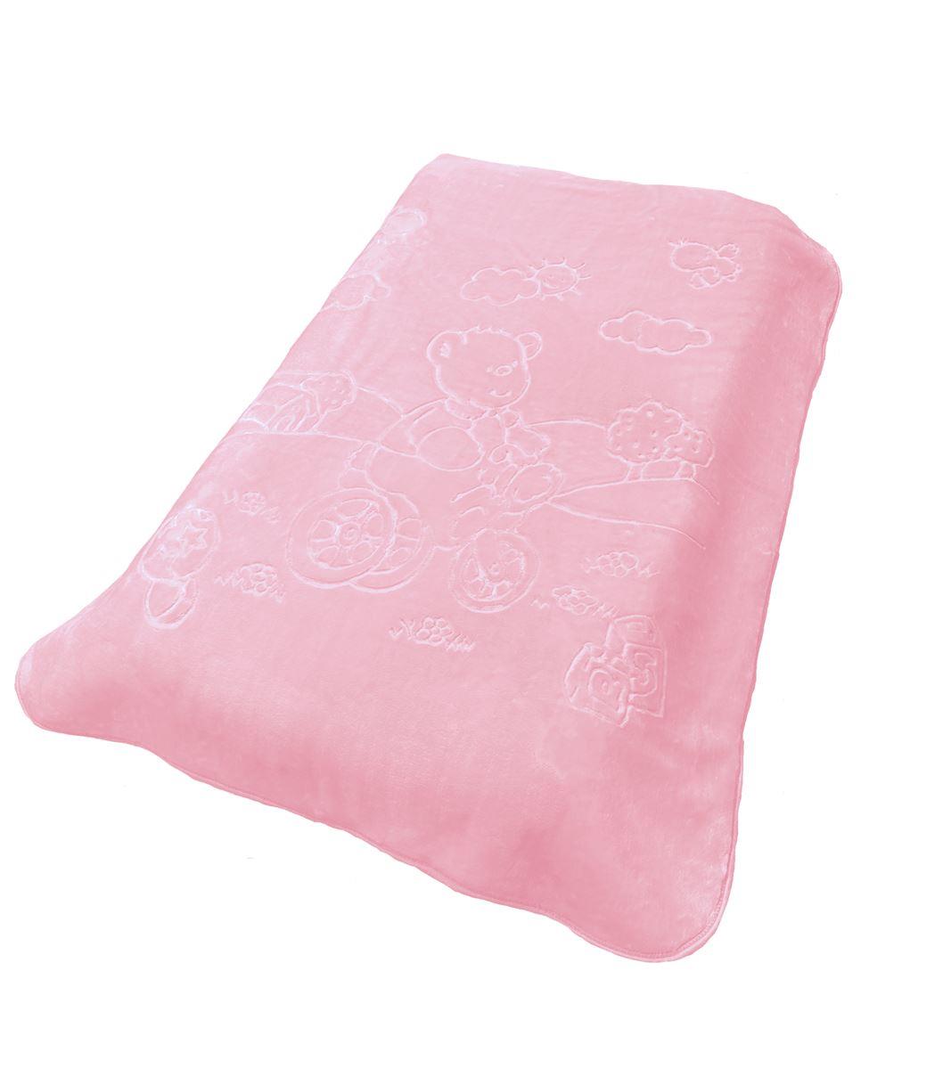 Κουβέρτα Βελουτέ Ανάγλυφη Πολυτελείας Bebe Bicycle Bear Baby Pink 110X140