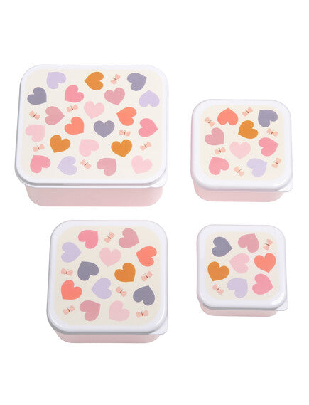 A little lovely company Σετ 4 δοχεία φαγητού Lunch & Snack Box - Hearts