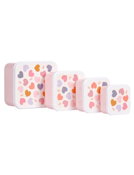 A little lovely company Σετ 4 δοχεία φαγητού Lunch & Snack Box - Hearts