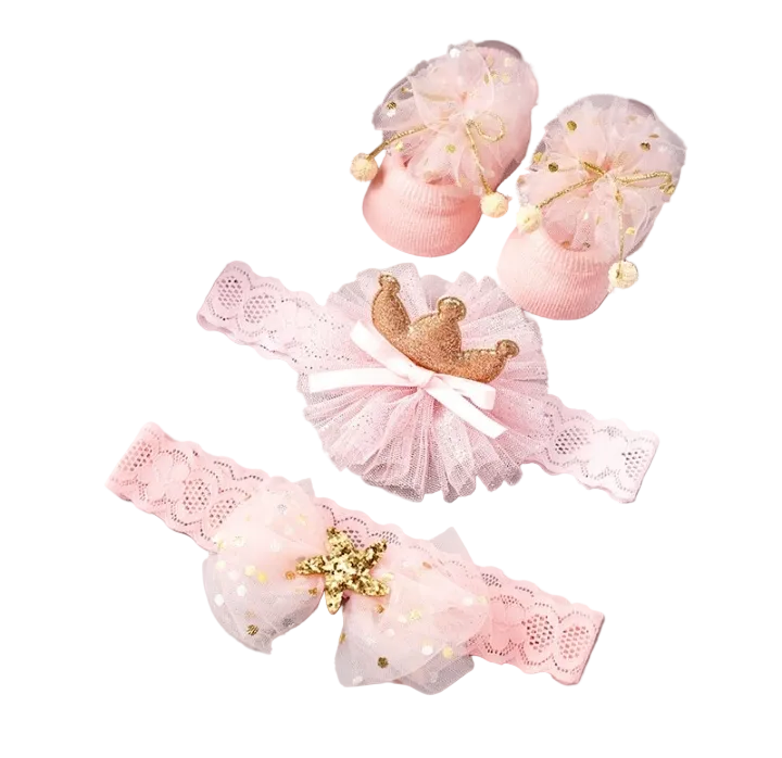 Σετ 3τμχ παπουτσάκια και κορδέλες μαλλιών