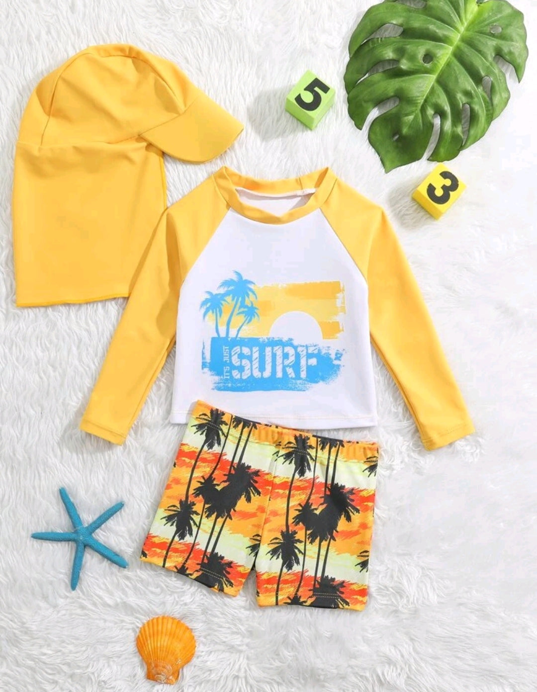 Μαγιό Μπλούζα-Παντελόνι Tropical Yellow με καπέλο