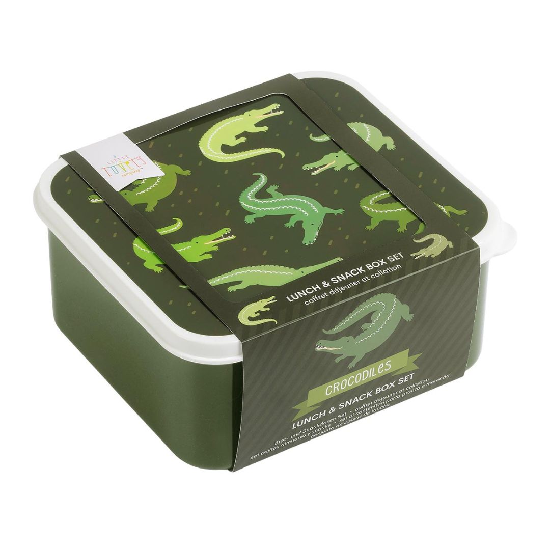 A little lovely company Σετ 4 δοχεία φαγητού Lunch & Snack Box - Crocodiles