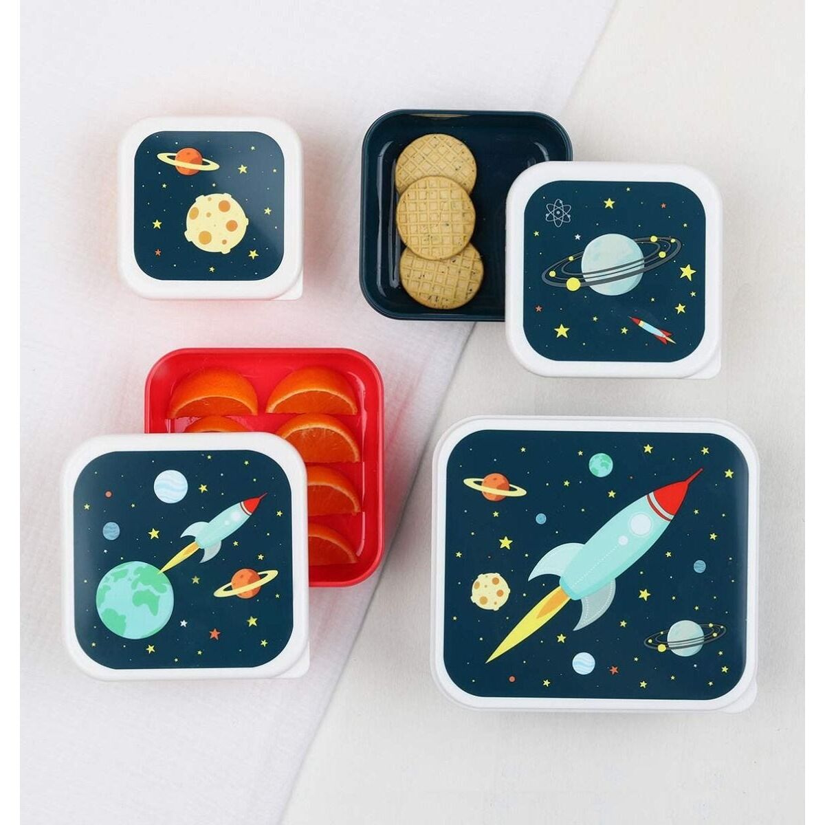 A little lovely company Σετ 4 δοχεία φαγητού Lunch & Snack Box - Space